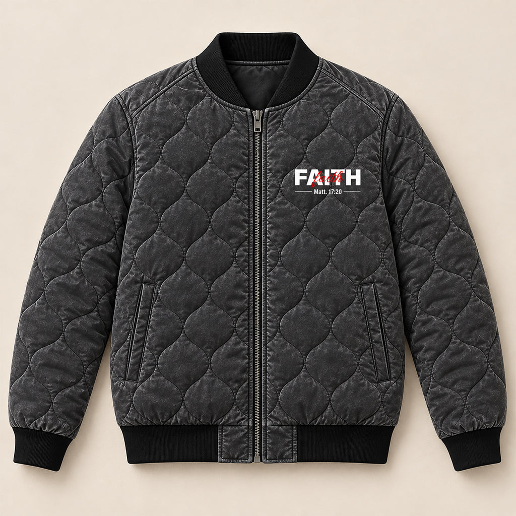 Faith Can Move Mountains Quilted Bomber Jacket