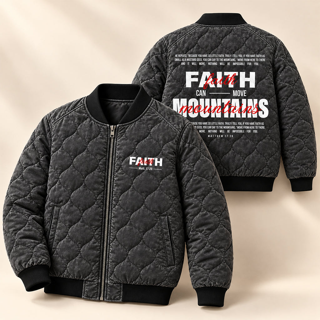 Faith Can Move Mountains Quilted Bomber Jacket – view 1