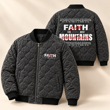 Faith Can Move Mountains Quilted Bomber Jacket