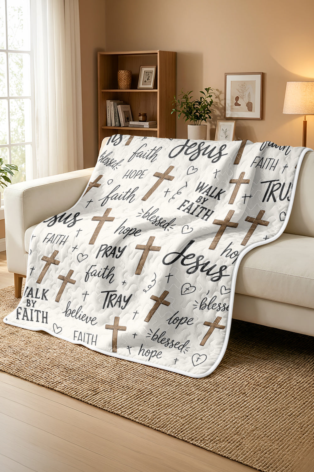 Faith Hope Love Christian Quilted Blanket