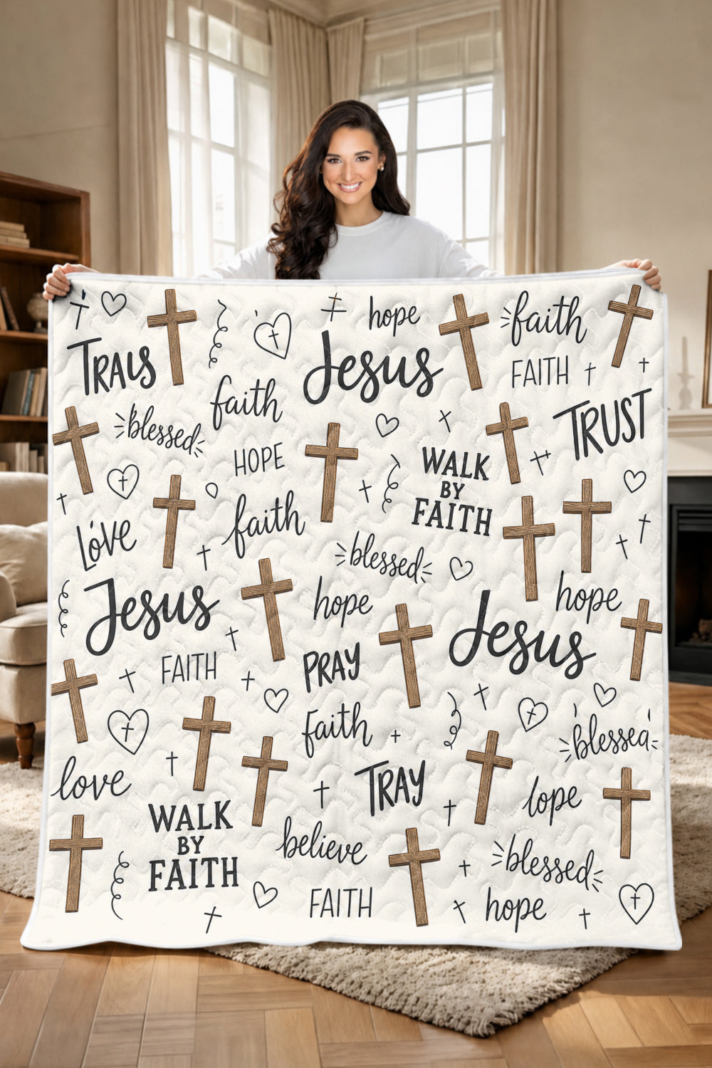Faith Hope Love Christian Quilted Blanket