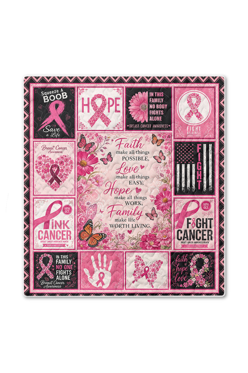 Faith Love Hope Family Floral Quilt Blanket