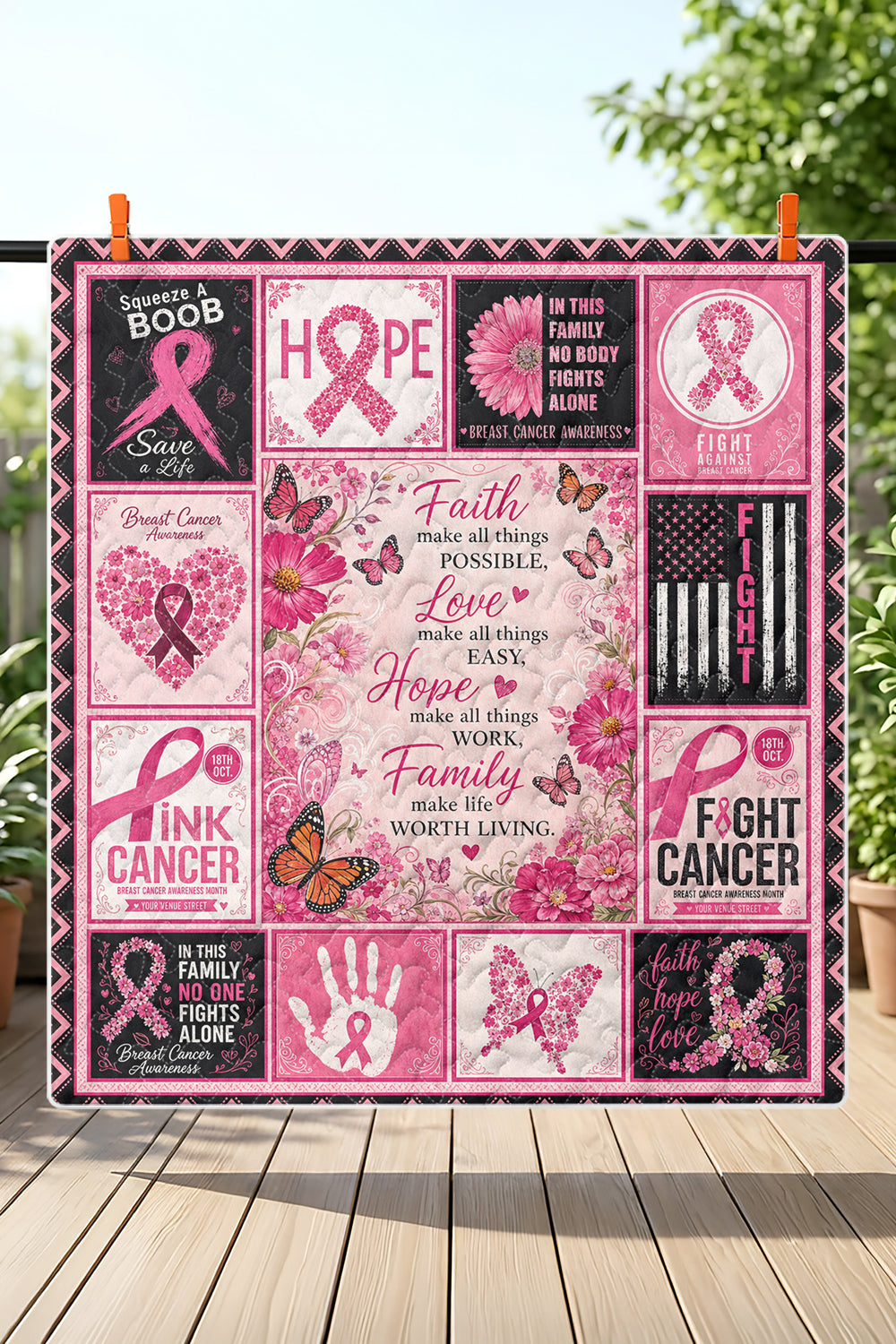 Faith Love Hope Family Floral Quilt Blanket