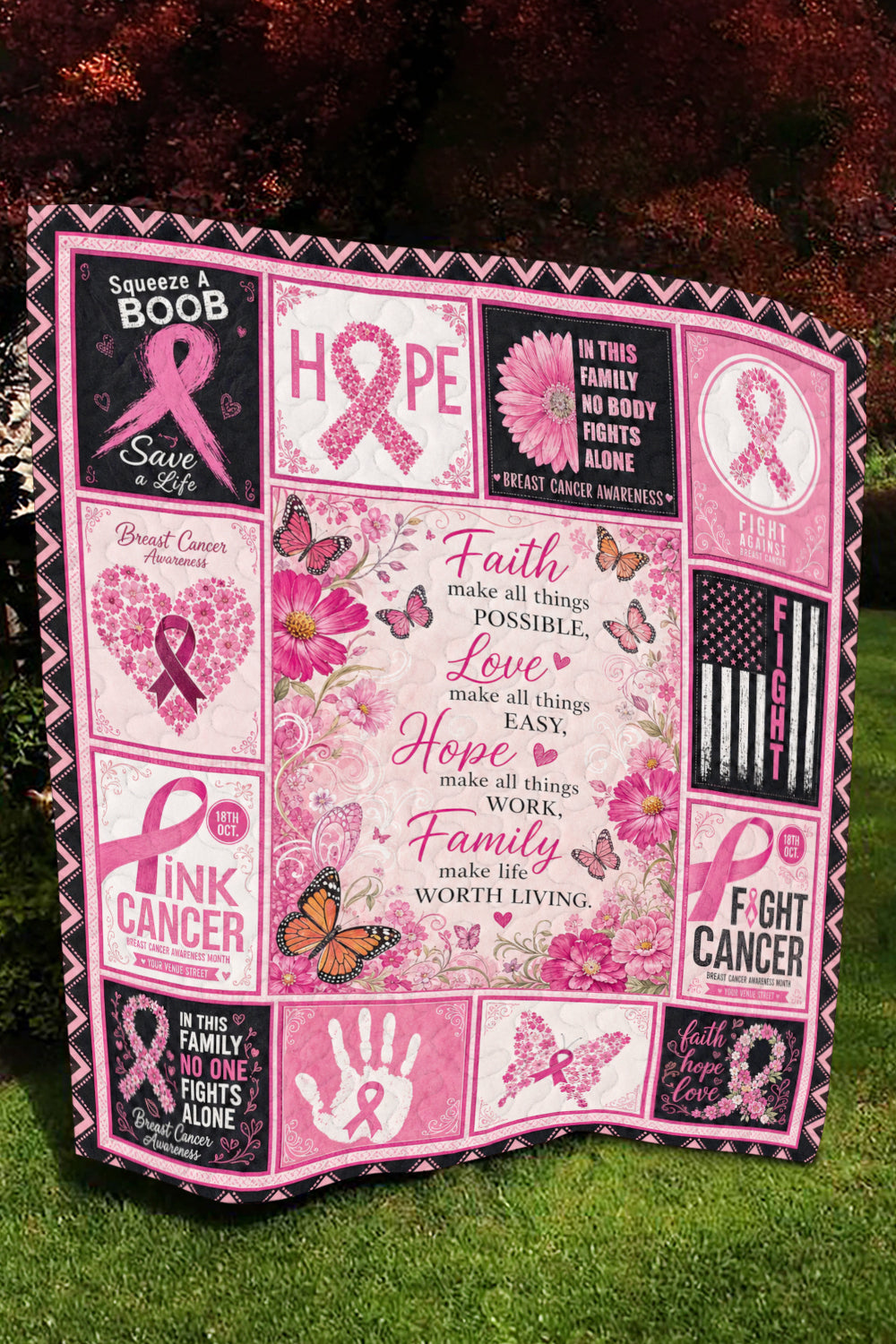 Faith Love Hope Family Floral Quilt Blanket