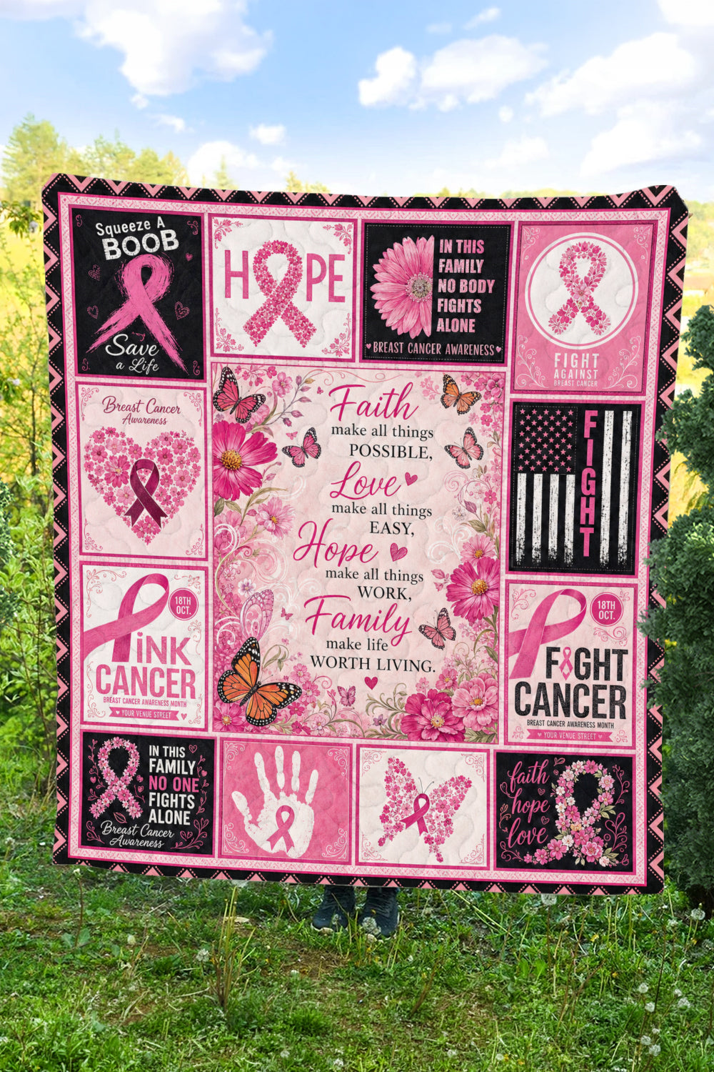 Faith Love Hope Family Floral Quilt Blanket