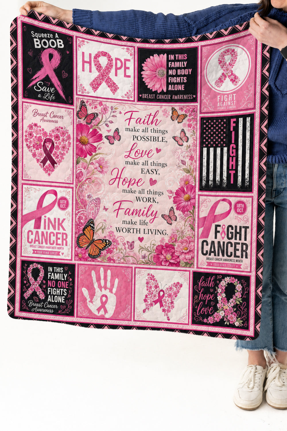 Faith Love Hope Family Floral Quilt Blanket