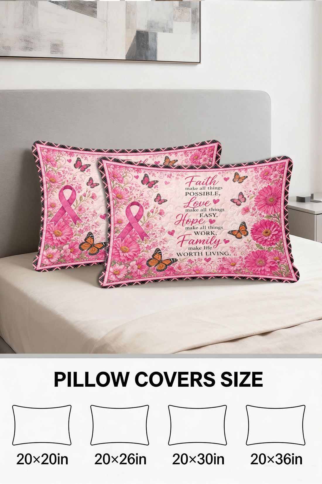 Faith Love Hope Family Floral Quilt Pillow