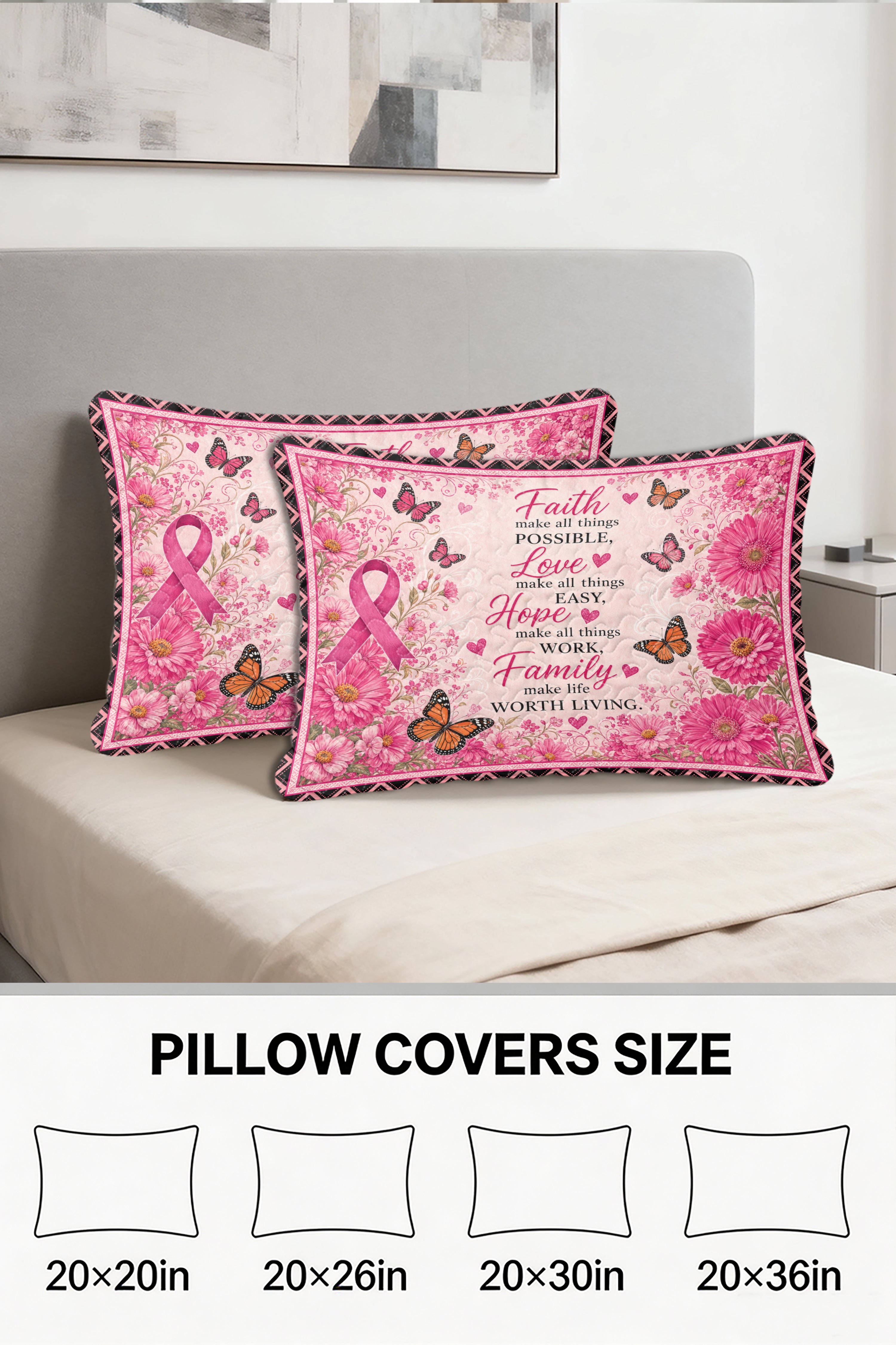 Faith Love Hope Family Floral Quilt Pillow