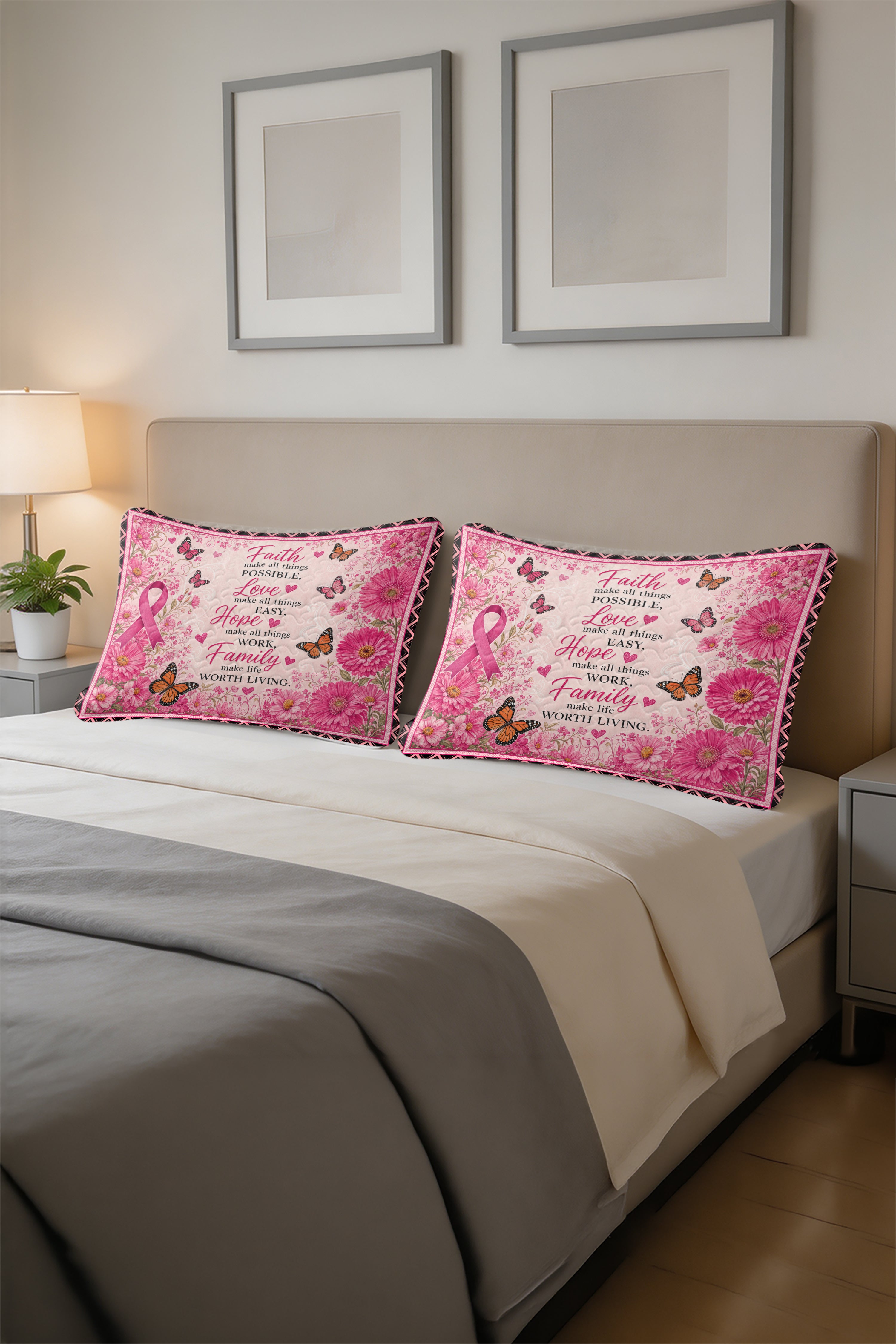 Faith Love Hope Family Floral Quilt Pillow