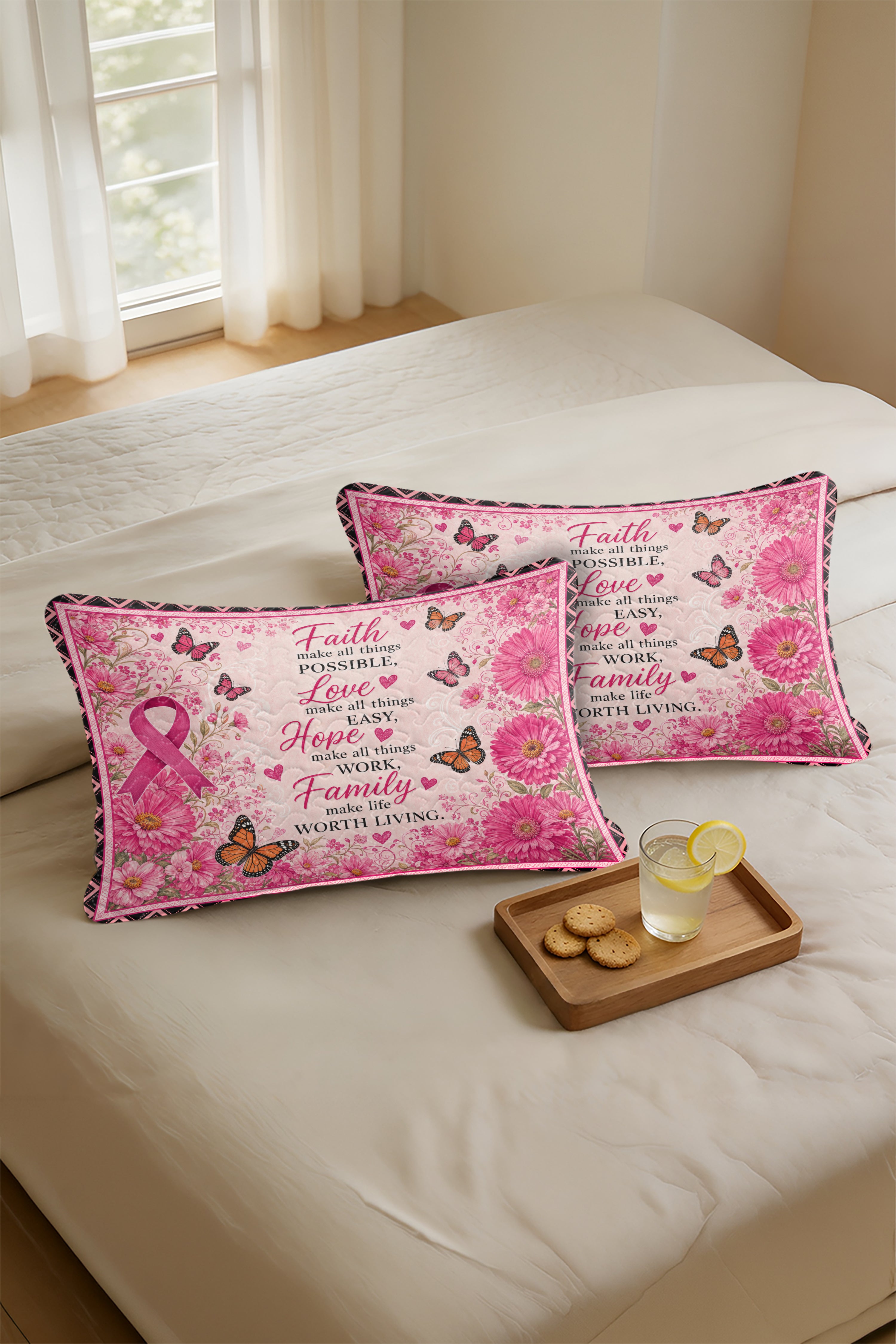 Faith Love Hope Family Floral Quilt Pillow