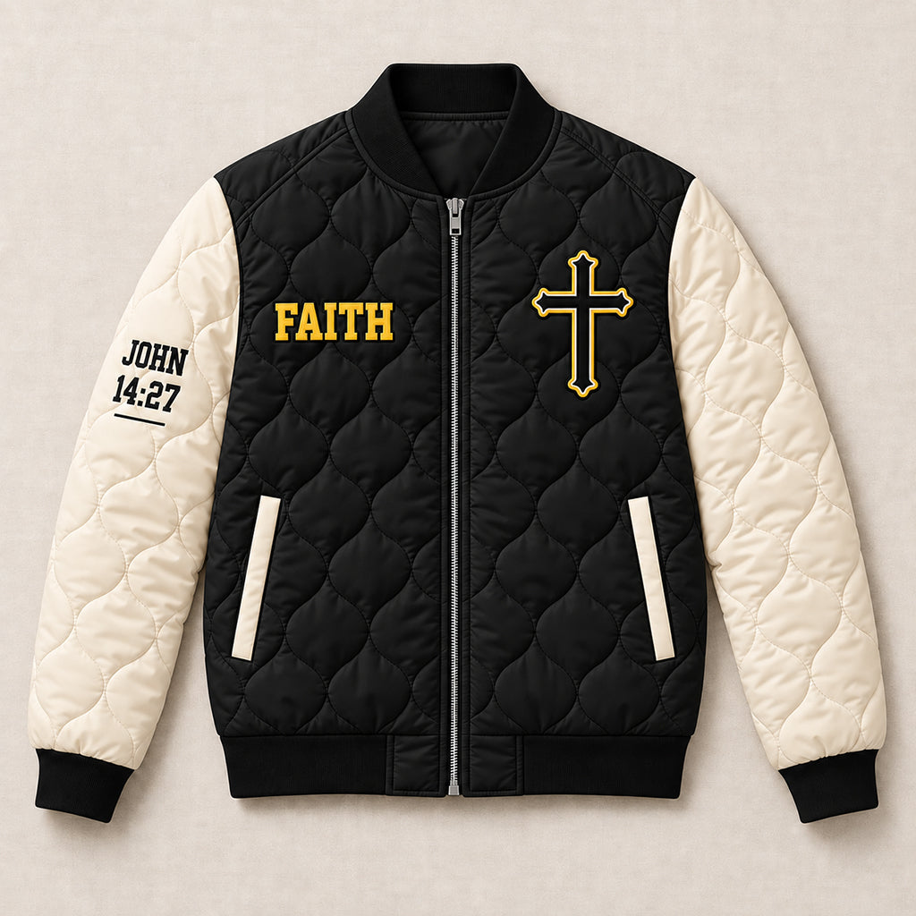 Faith Over Fear John 1427 Varsity Quilted Bomber Jacket