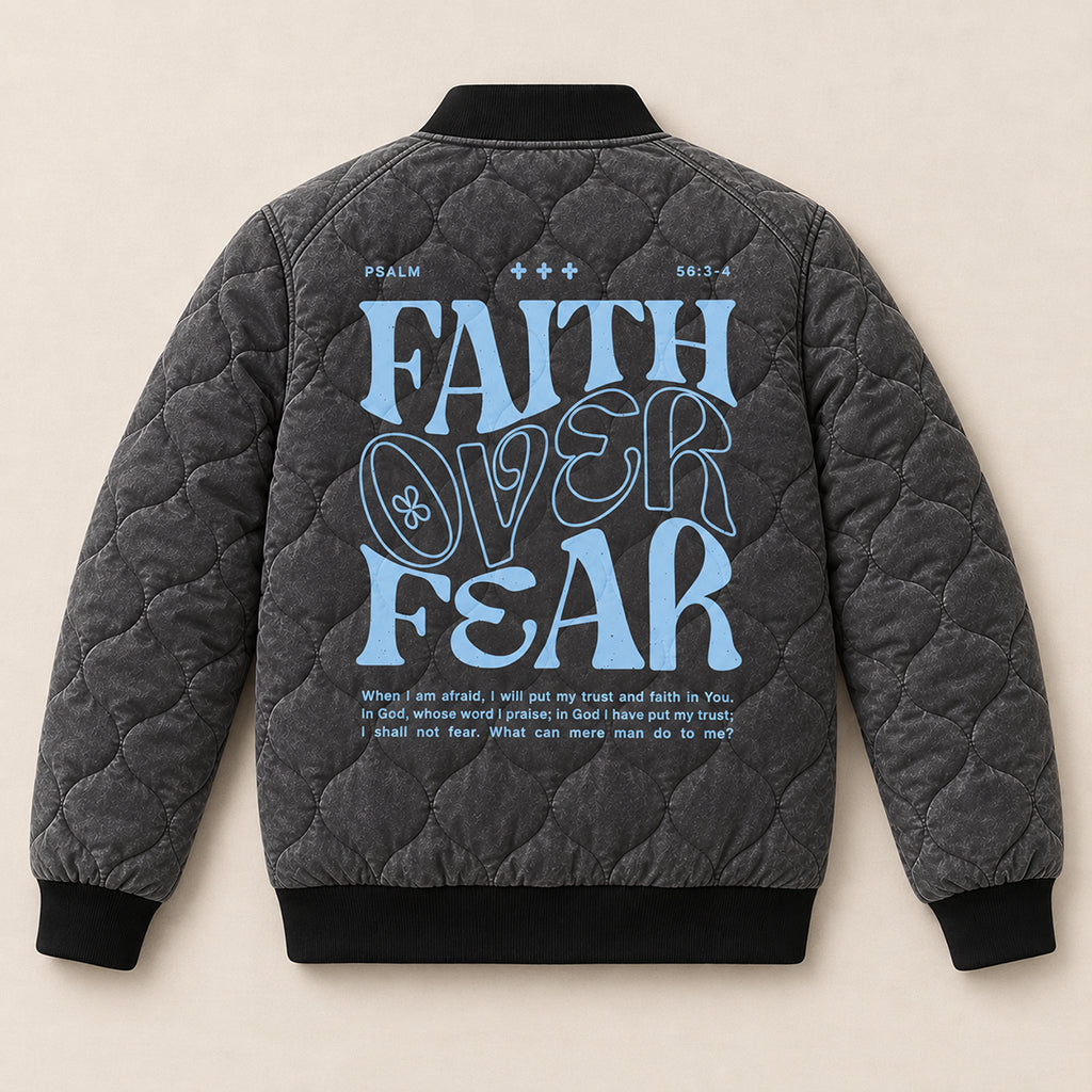 Faith Over Fear Quilted Bomber Jacket