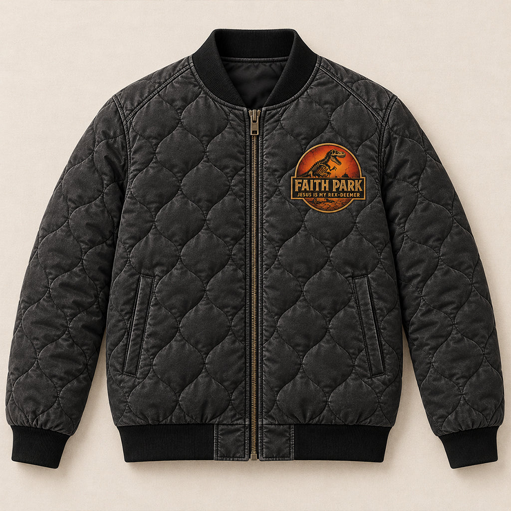 Faith Park Fossil Dino Quilted Bomber Jacket – view 3