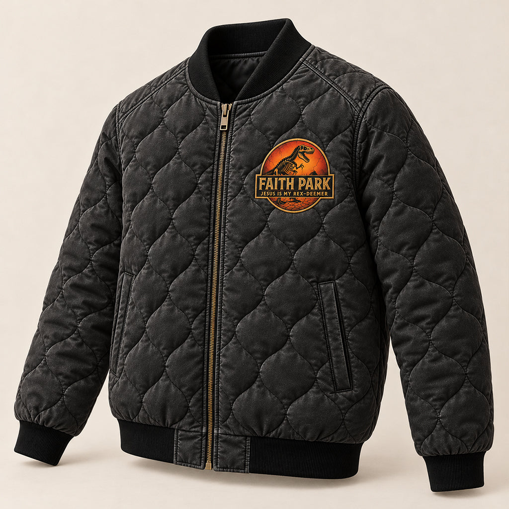 Faith Park Fossil Dino Quilted Bomber Jacket – view 6