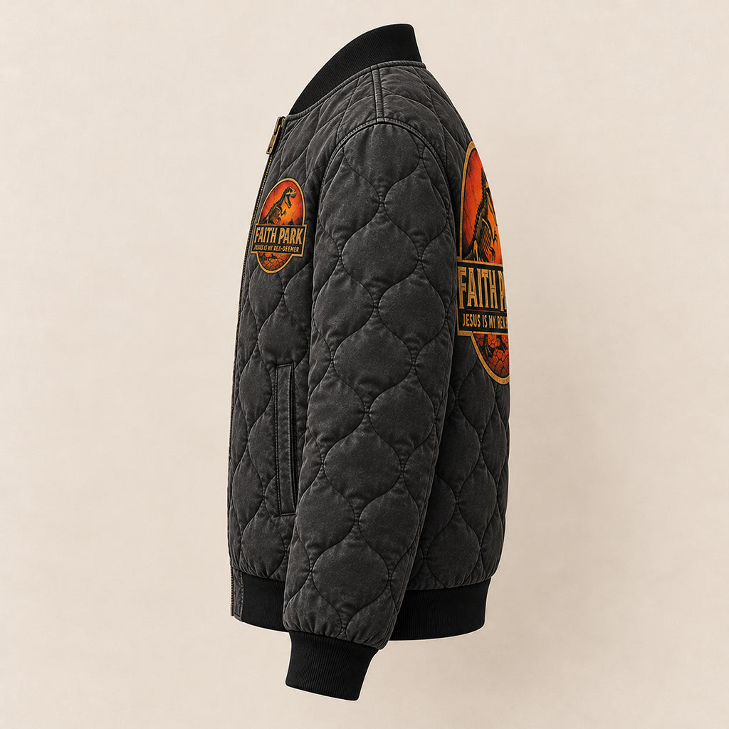 Faith Park Fossil Dino Quilted Bomber Jacket – view 7