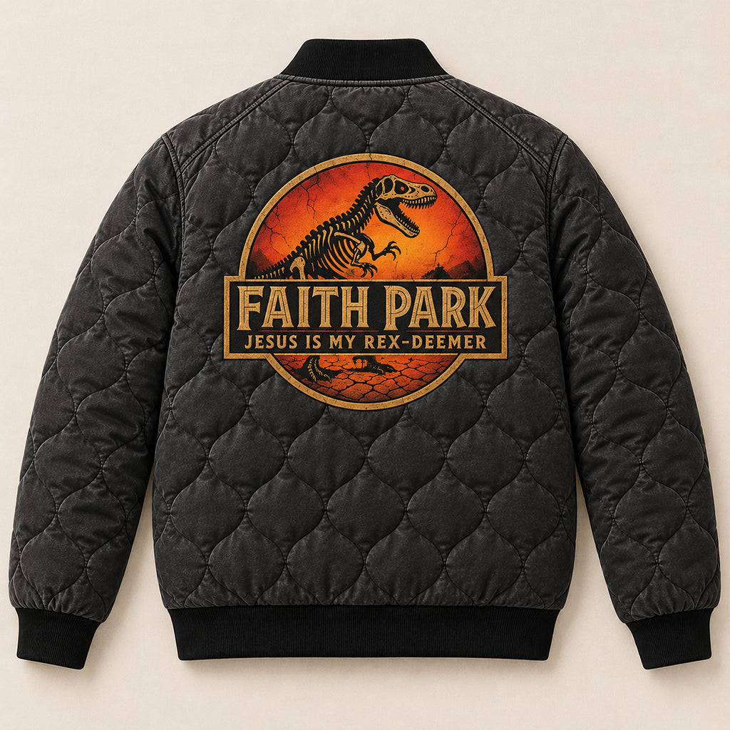 Faith Park Fossil Dino Quilted Bomber Jacket – view 4