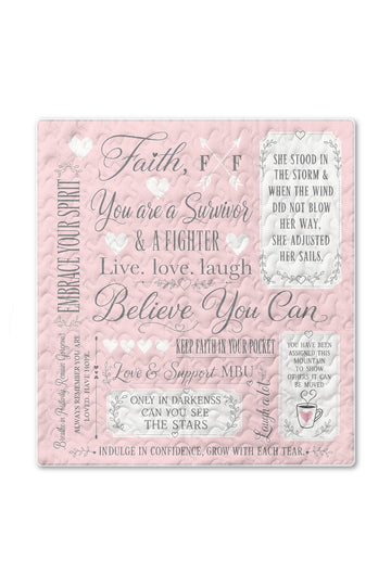 Faith Survivor Fighter Quote Sampler Quilt Blanket