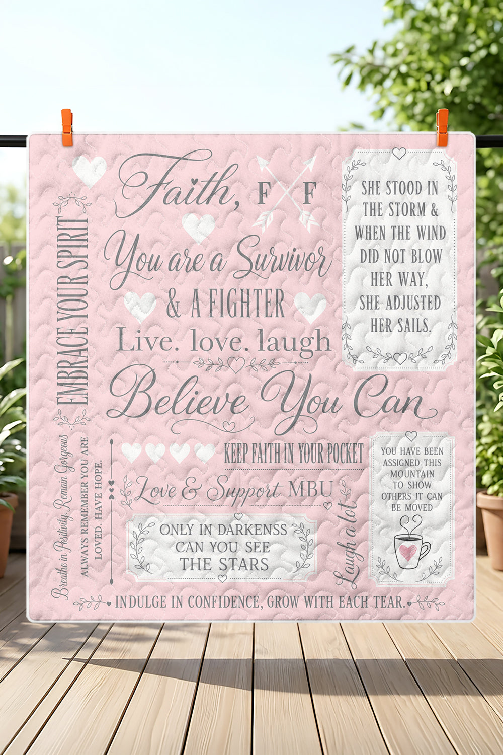 Faith Survivor Fighter Quote Sampler Quilt Blanket