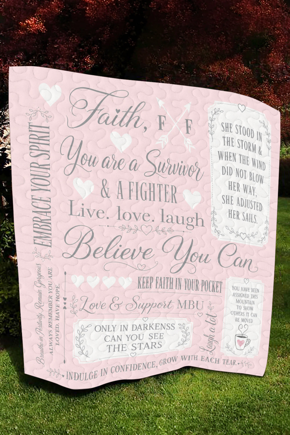 Faith Survivor Fighter Quote Sampler Quilt Blanket