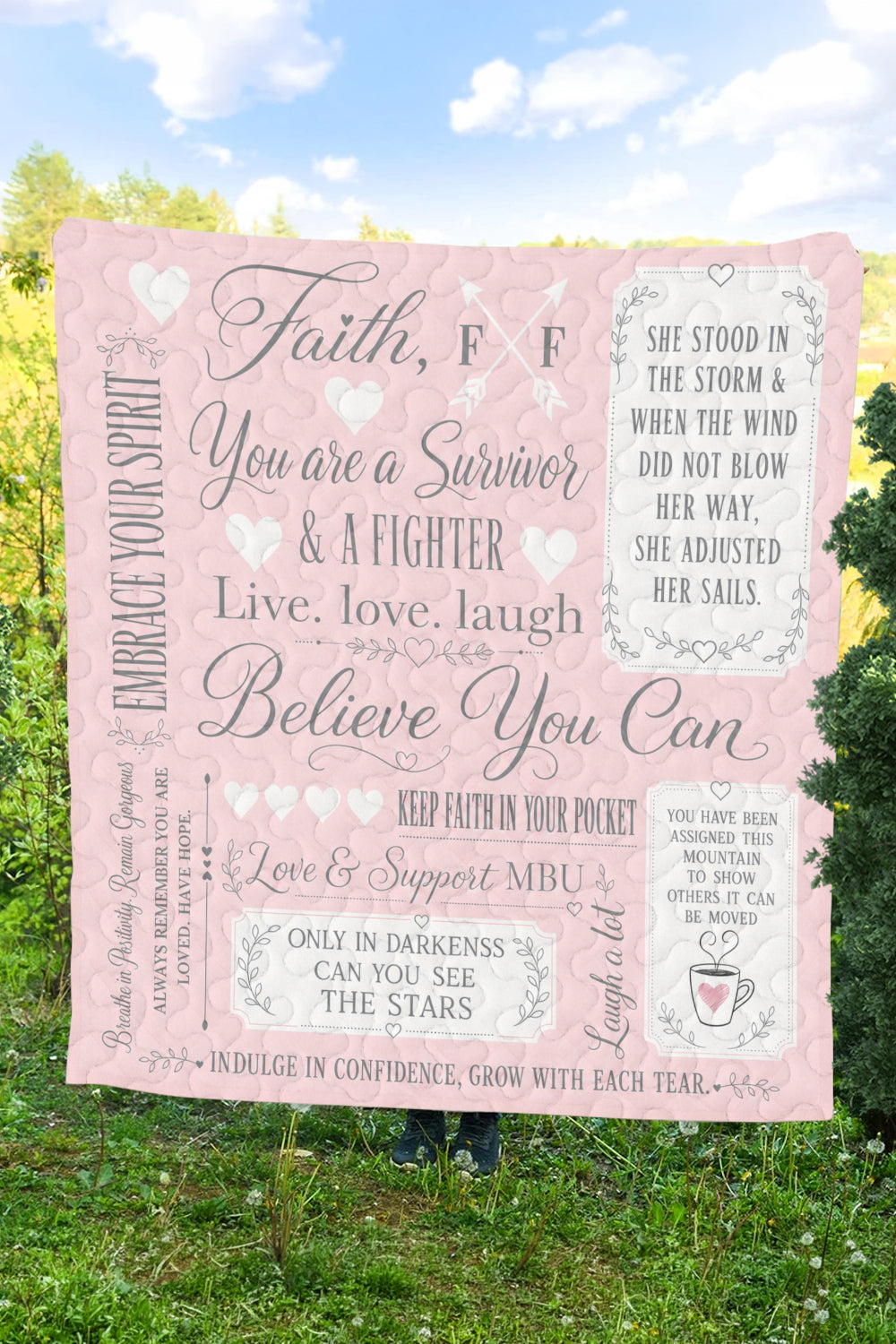 Faith Survivor Fighter Quote Sampler Quilt Blanket