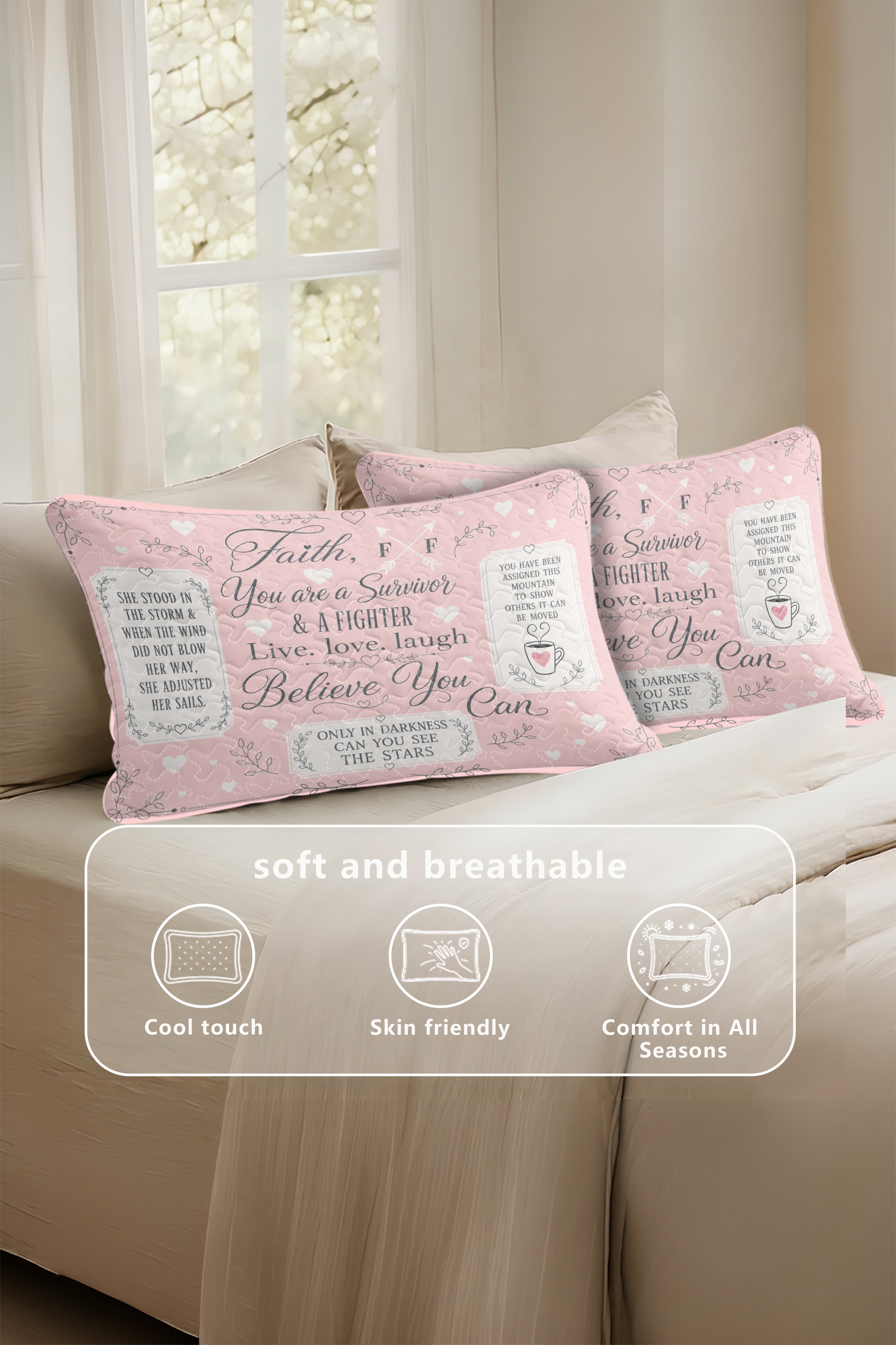 Faith Survivor Fighter Quote Sampler Quilt Pillows