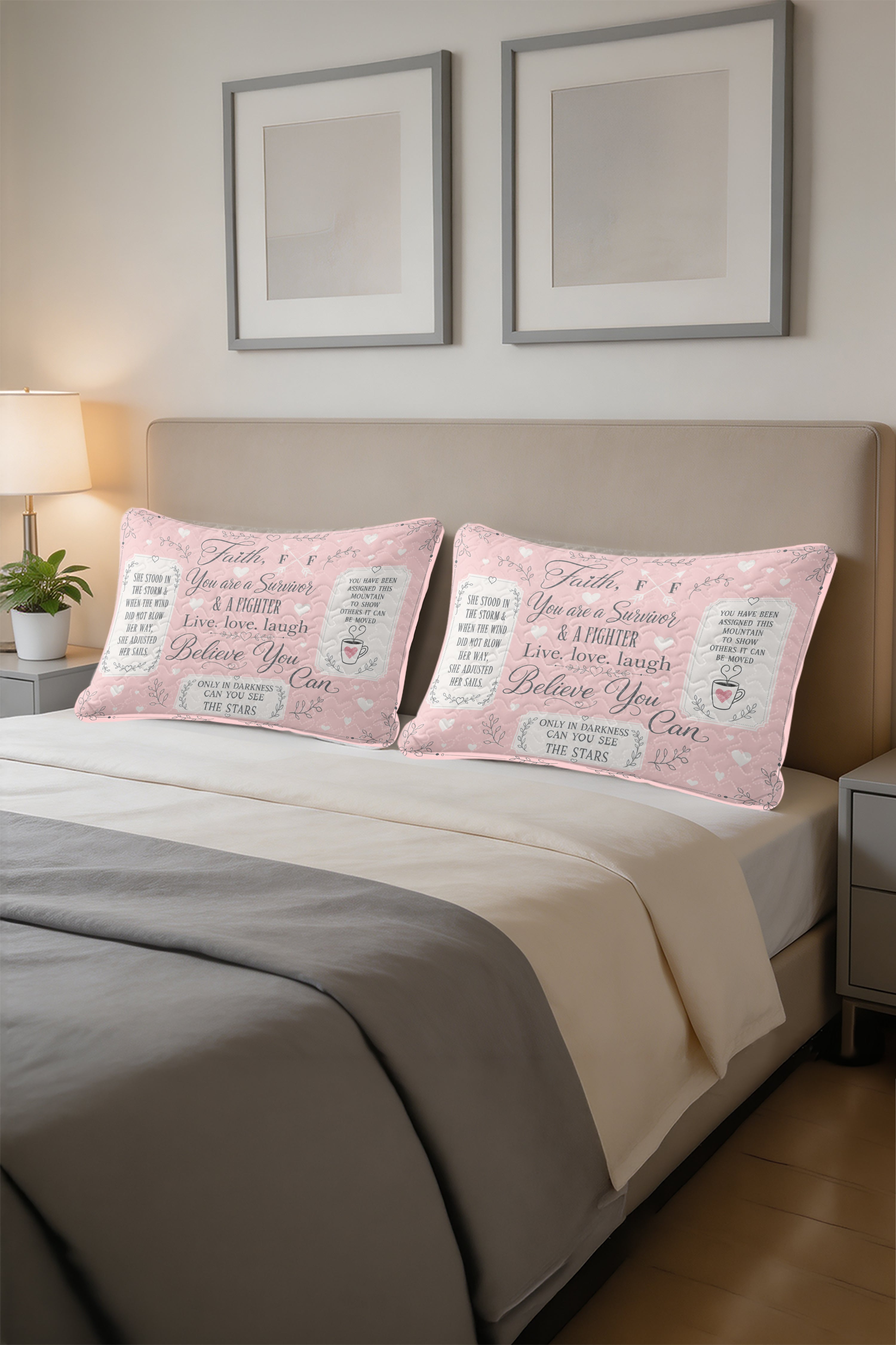 Faith Survivor Fighter Quote Sampler Quilt Pillows