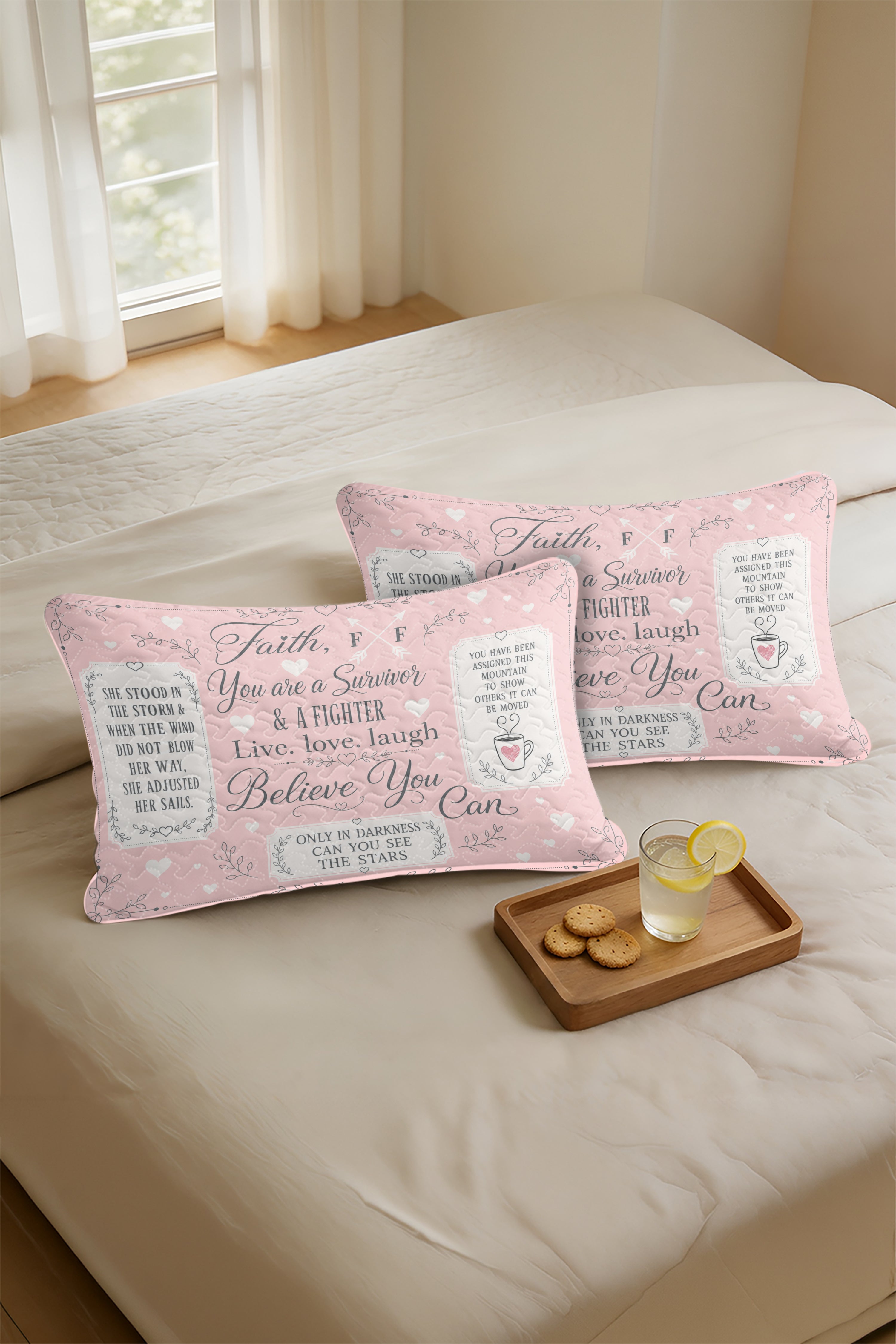 Faith Survivor Fighter Quote Sampler Quilt Pillows