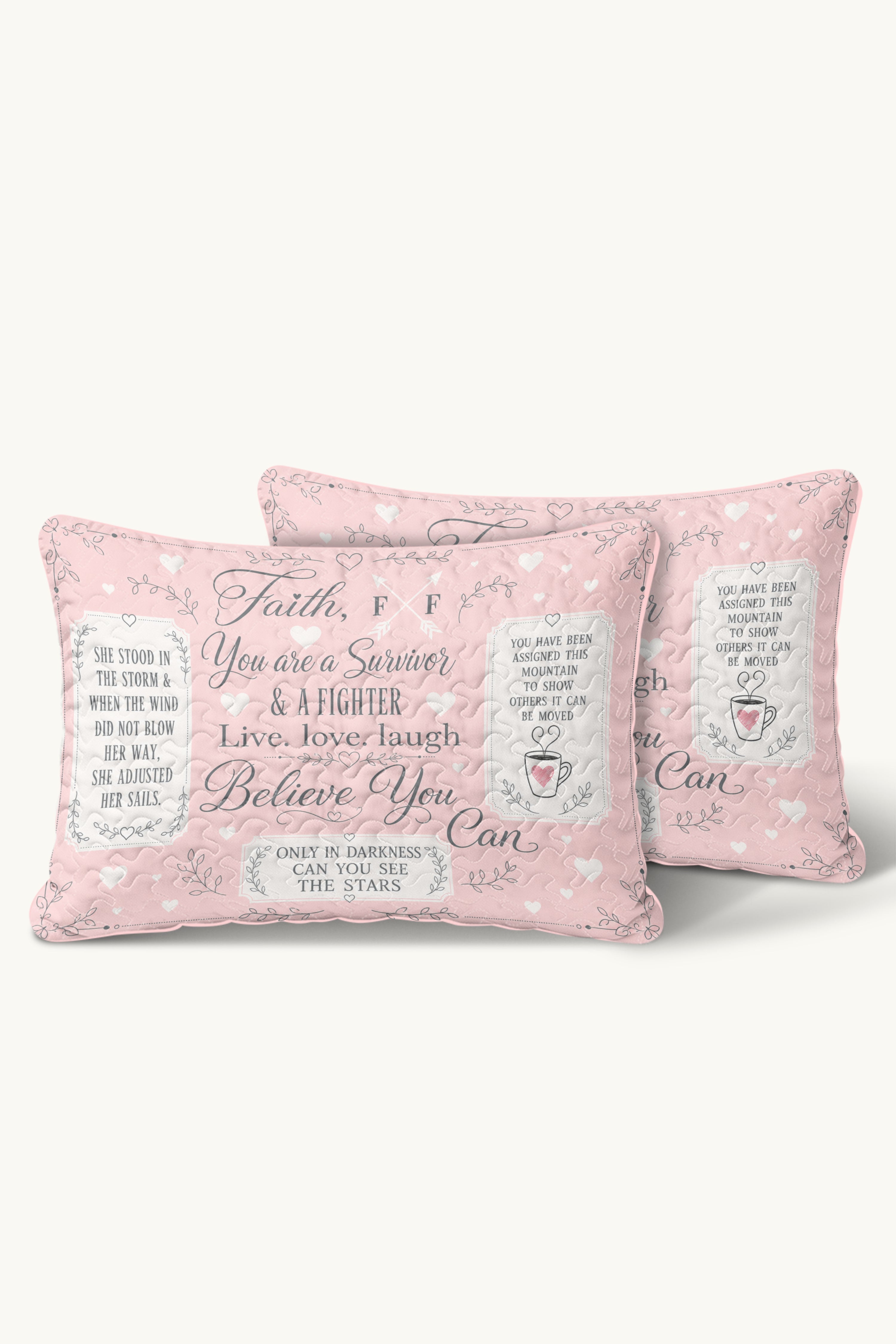 Faith Survivor Fighter Quote Sampler Quilt Pillows