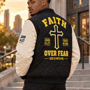 Faith Over Fear John 1427 Varsity Quilted Bomber Jacket