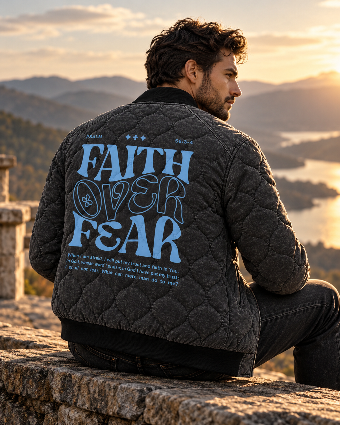 Faith Over Fear Quilted Bomber Jacket