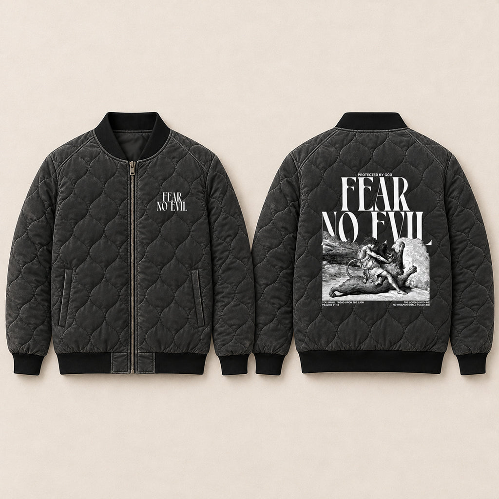 Fear No Evil Psalm 91 Quilted Bomber Jacket