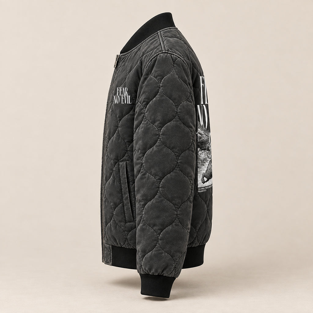 Fear No Evil Psalm 91 Quilted Bomber Jacket – view 6