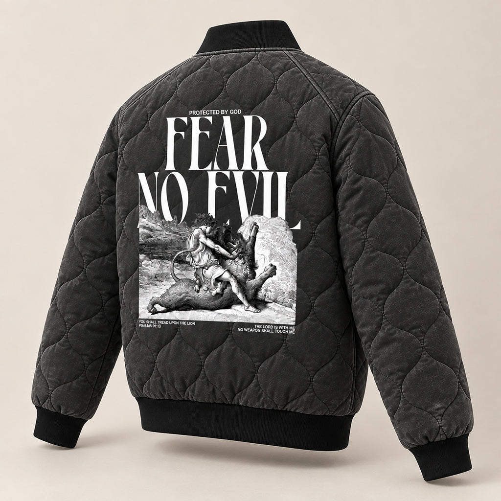 Fear No Evil Psalm 91 Quilted Bomber Jacket – view 7