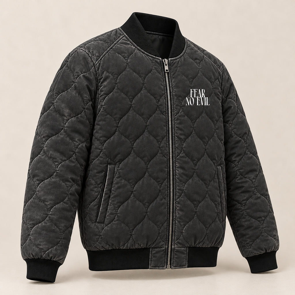 Fear No Evil Psalm 91 Quilted Bomber Jacket
