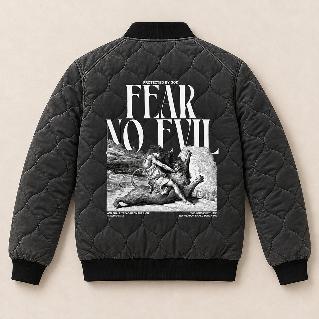 Fear No Evil Psalm 91 Quilted Bomber Jacket