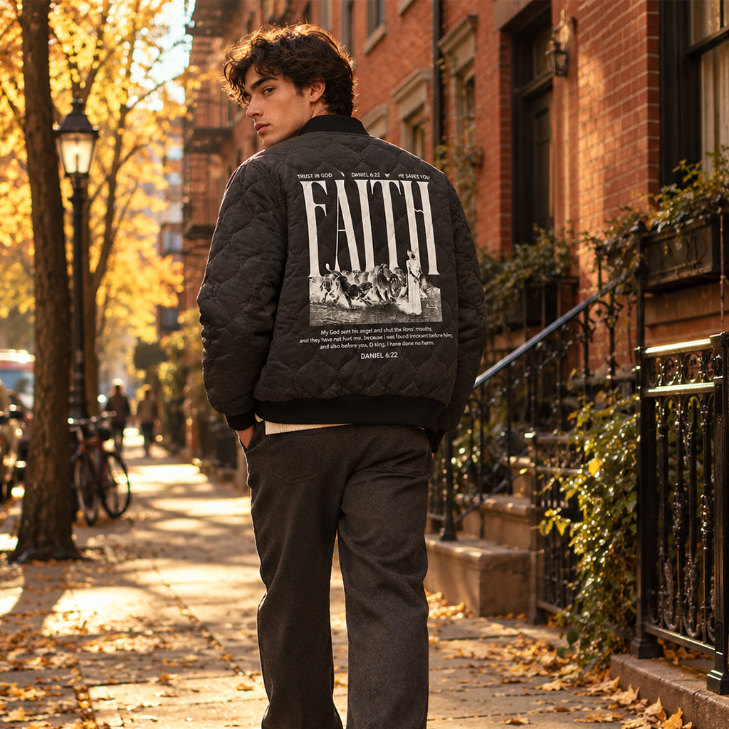 Fear No Evil Psalm 91 Quilted Bomber Jacket