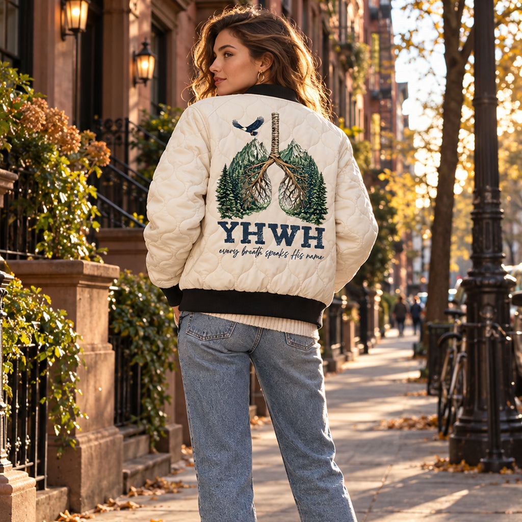 Forest Lungs YHWH Eagle Quilted Bomber Jacket – view 1