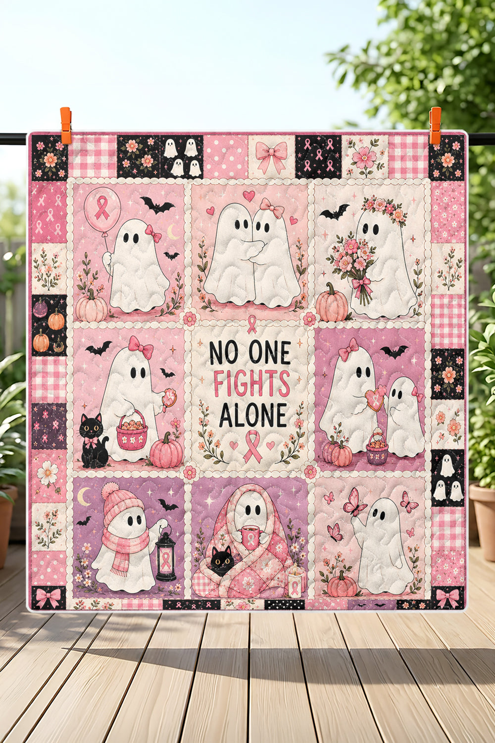 Ghost Halloween No One Fights Alone Quilt Blanket