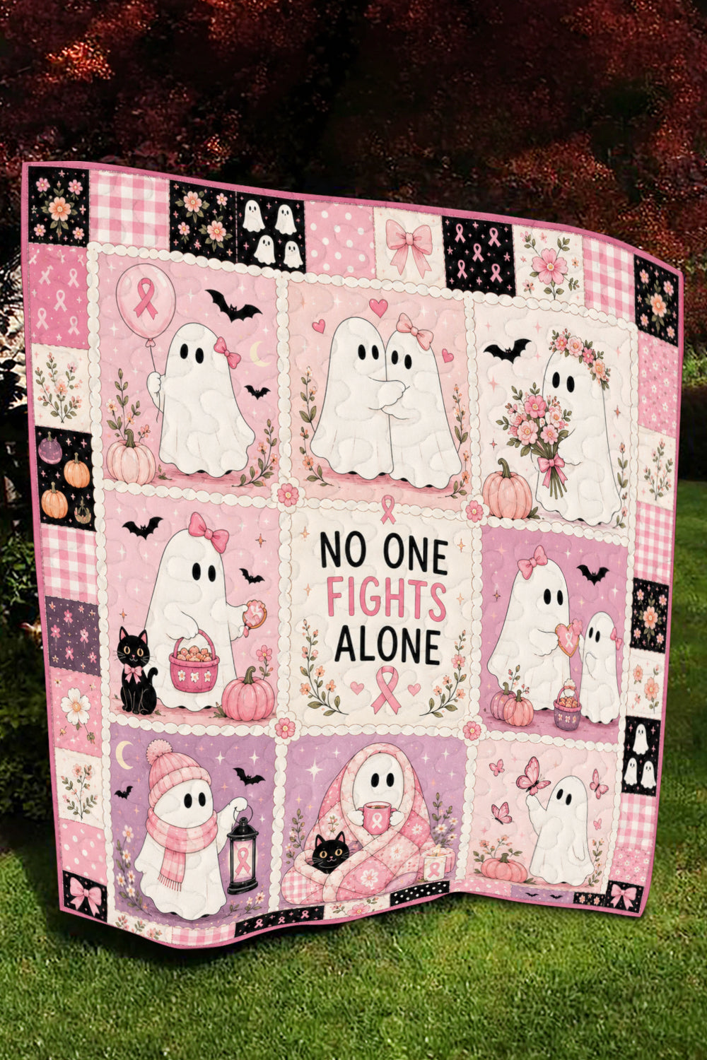 Ghost Halloween No One Fights Alone Quilt Blanket