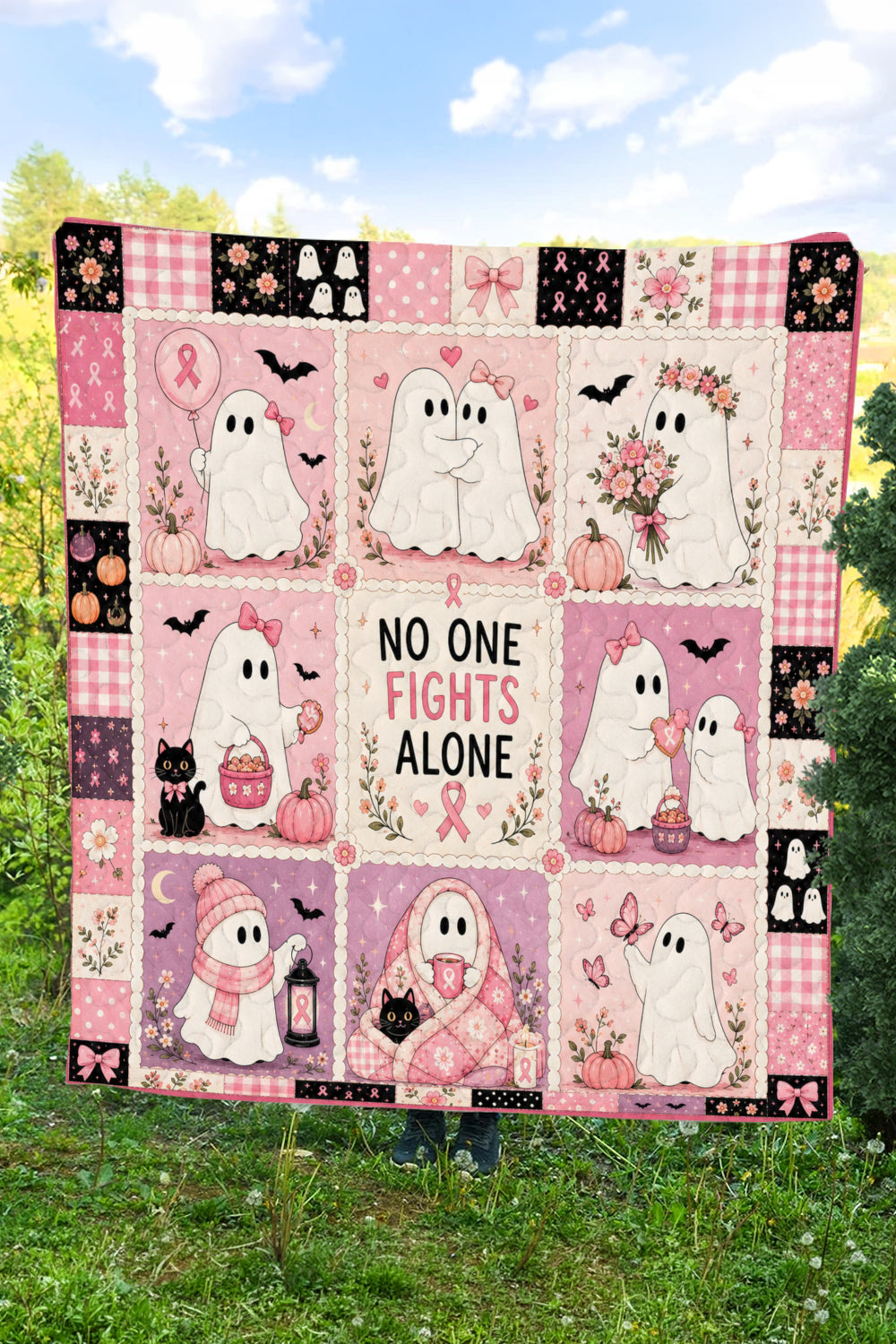 Ghost Halloween No One Fights Alone Quilt Blanket