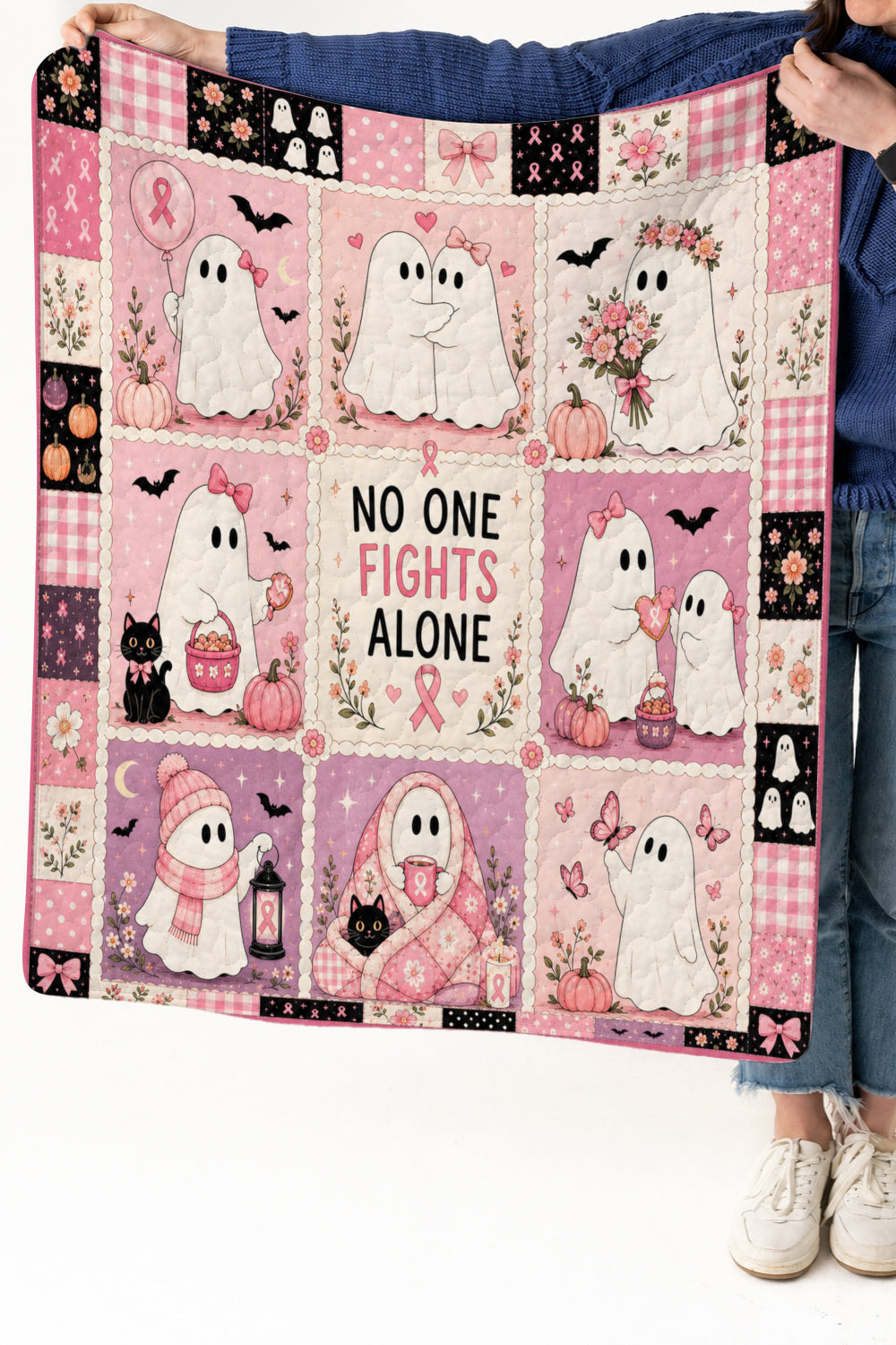 Ghost Halloween No One Fights Alone Quilt Blanket