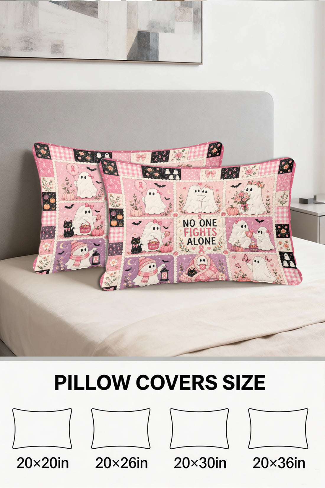 Ghost Halloween No One Fights Alone Quilt Pillows