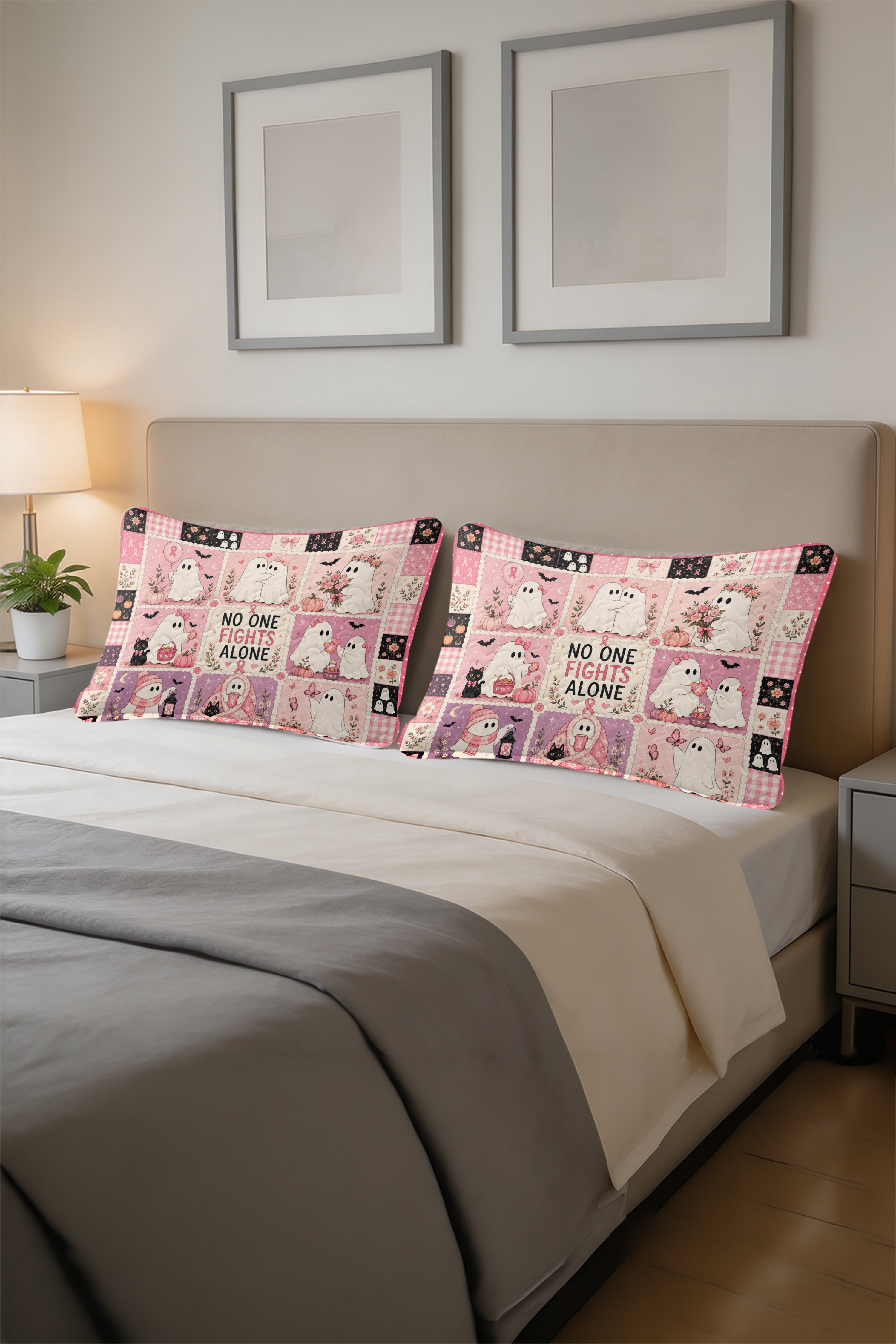 Ghost Halloween No One Fights Alone Quilt Pillows