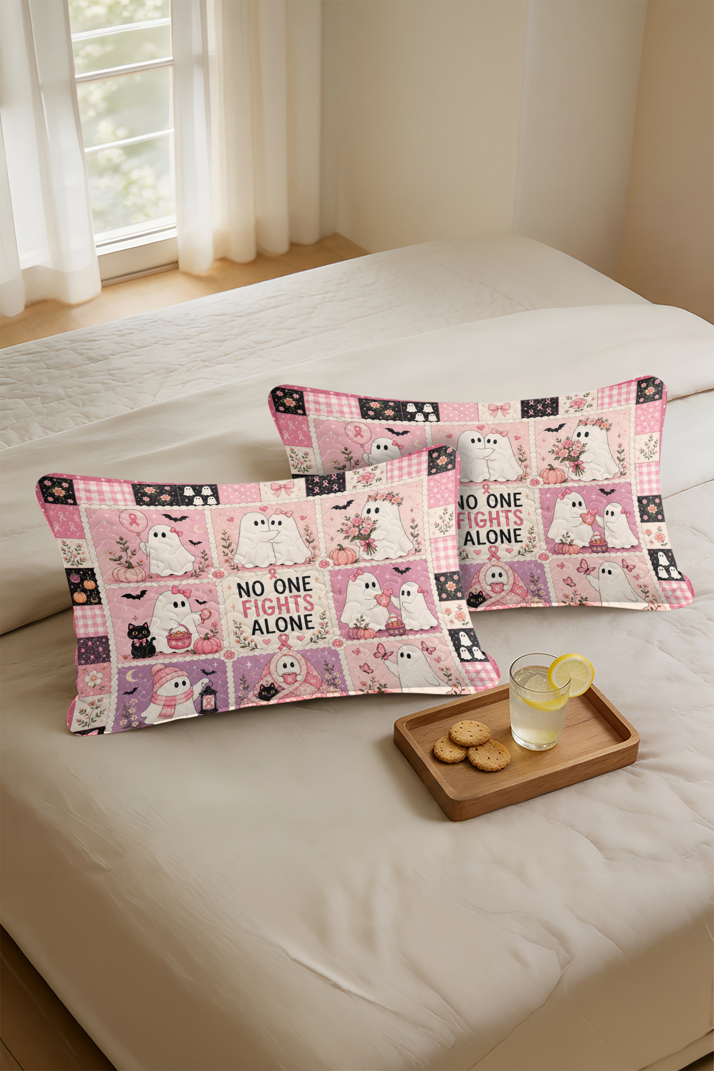 Ghost Halloween No One Fights Alone Quilt Pillows