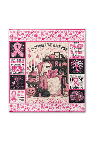 Ghost Reading In October We Wear Pink Quilt Blanket
