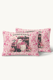 Ghost Reading In October We Wear Pink Quilt Pillow