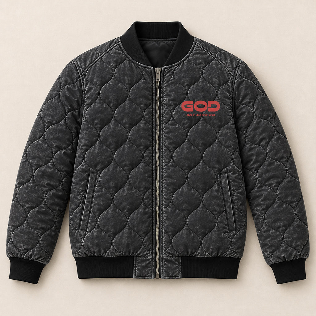 God Has A Plan For You Quilted Bomber Jacket