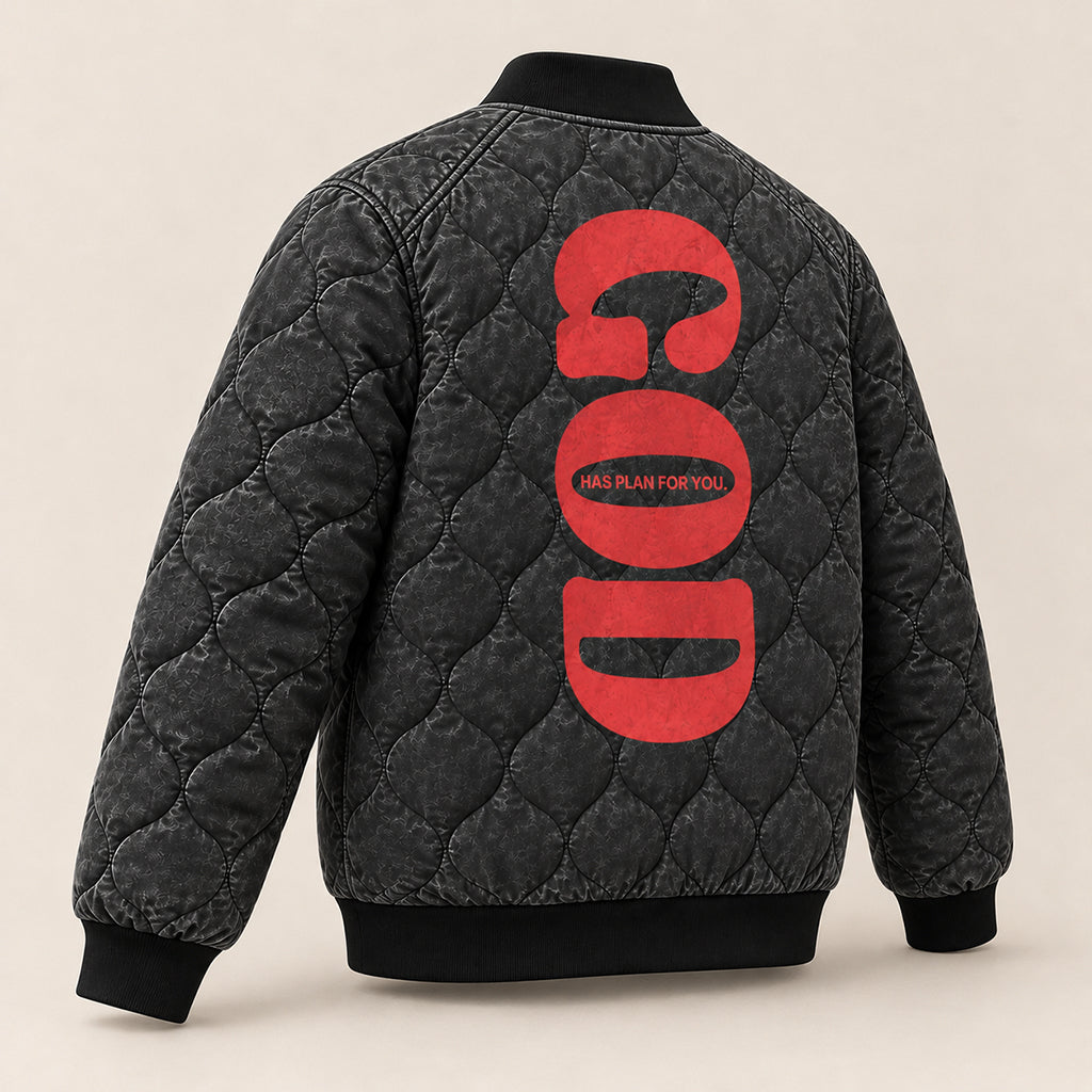 God Has A Plan For You Quilted Bomber Jacket – view 6