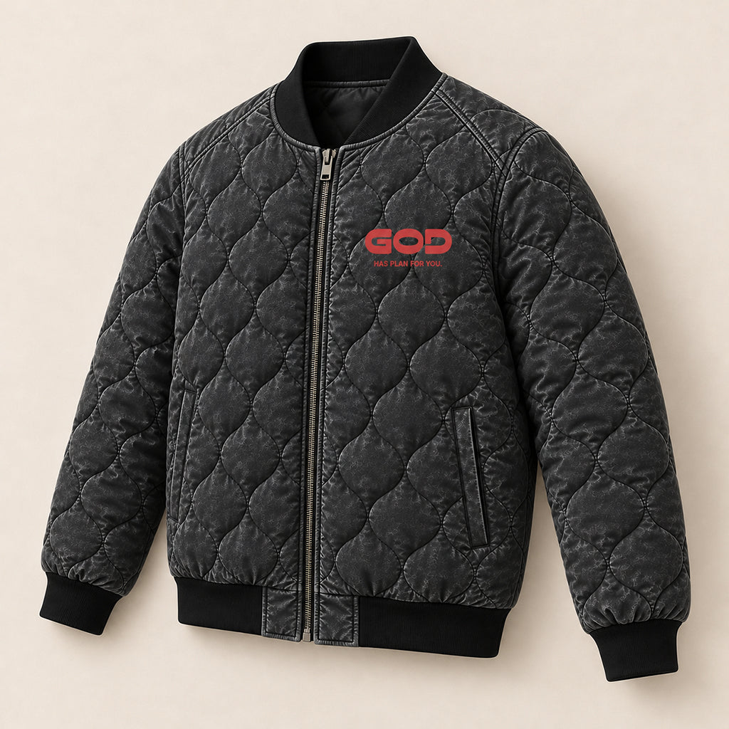 God Has A Plan For You Quilted Bomber Jacket