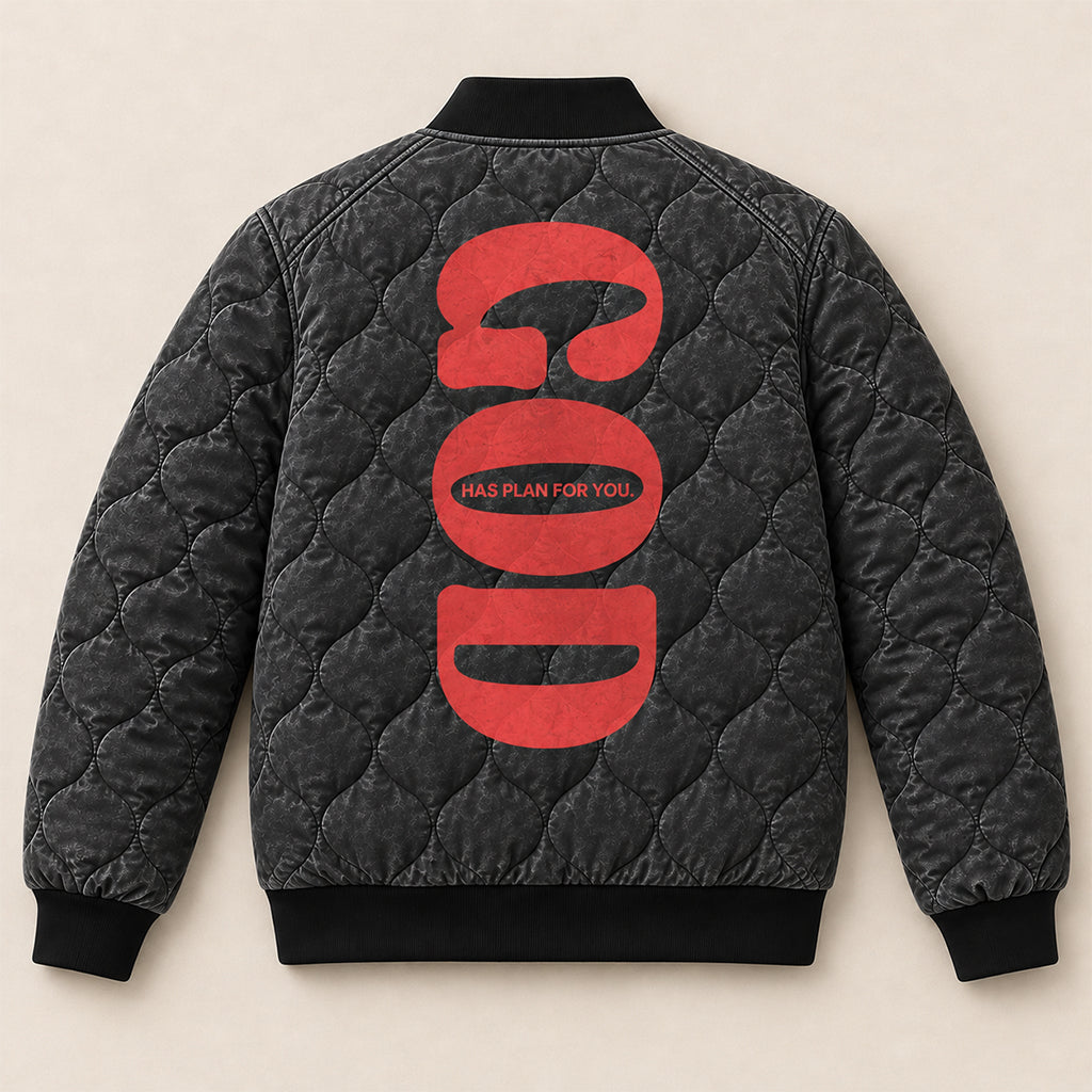 God Has A Plan For You Quilted Bomber Jacket